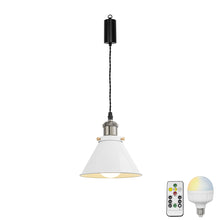 Load image into Gallery viewer, Rechargeable Battery Adjusting Cord Pendant Light White Or Black Metal Cone Shade Smart LED Bulbs with Remote Retro Design