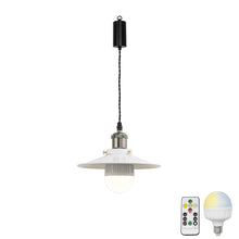 Load image into Gallery viewer, Rechargeable Battery Adjusted Cord Freely Pendant Light White Metal Shade Smart LED Bulbs with Remote Modern Design