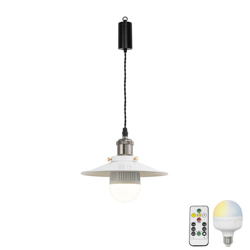 Rechargeable Battery Adjusted Cord Freely Pendant Light White Metal Shade Smart LED Bulbs with Remote Modern Design