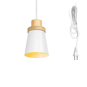 Plug In Outlet Corded Hanging Light Log Base Metal Black/White Shade Retro Living Lamp