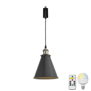 Rechargeable Battery Adjusting Cord Pendant Light White Or Black Metal Shade Smart LED Bulbs with Remote Retro Design