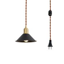 Load image into Gallery viewer, Hanging Light Plug In Corded Brass Base Various Metal Shade Sizes Options Living Lamp Modern Design