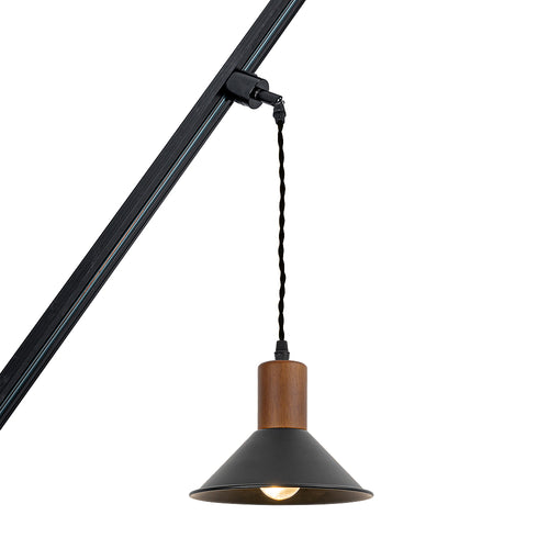 Track Mount Lighting Walnut Base Black Shade Pendant Kitchen Island Light Retro Lamp
