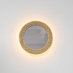 High-Quality Handmade Rattan Decorative Lamp With Mirror Convenient Hook Vintage Wall Sconce Remote Battery Run