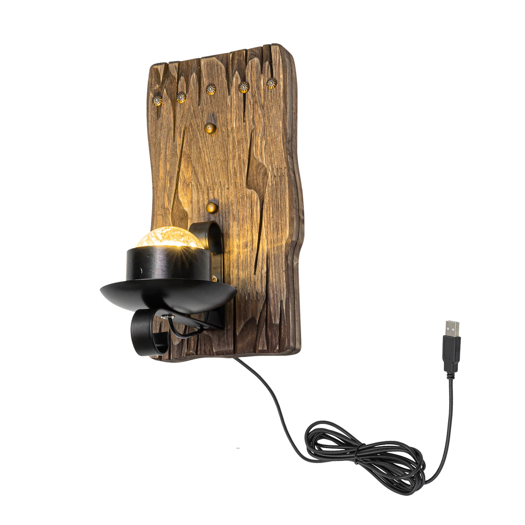Flowing Water Ripple Lighting Wooden Wall Sconce USB Cable Hook Type Vintage Design For Home Stairs Background