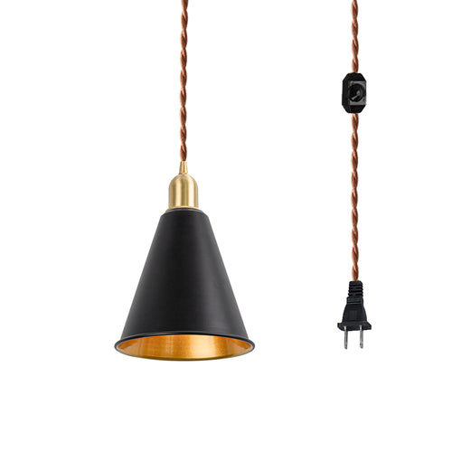 Hanging Light Plug In Corded Brass Base Various Metal Shade Sizes Options Living Lamp Modern Design
