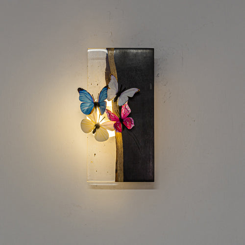 Resin Wood With Cute Colorful Butterfly Battery Run Remote Night Light For Bedsides Home Office