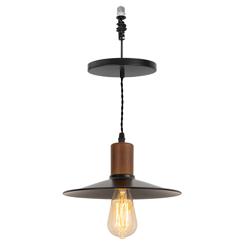 Ceiling Spotlight Remodel E26 Walnut Base Black Metal Dia 10.2