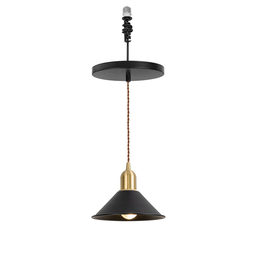 Ceiling Spotlight Remodel E26 Brass Base Black Shade Metal Hanging Light Conversion Kit(DZ18x6)