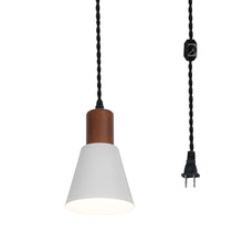 Load image into Gallery viewer, Plug In Outlet Corded Hanging Light Walnut Base Metal Black/White Shade Retro Living Lamp