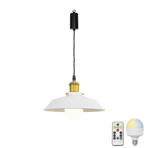 Rechargeable Battery Adjustable Cord Pendant Light Gold Base With Metal Shade Smart LED Bulbs with Remote Retro Design