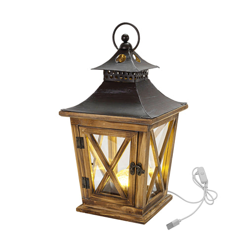 USB Cable Table Lamp Hut-Shaped Wood Handmade Dynamic Water Ripple Decorative Light Vintage Design