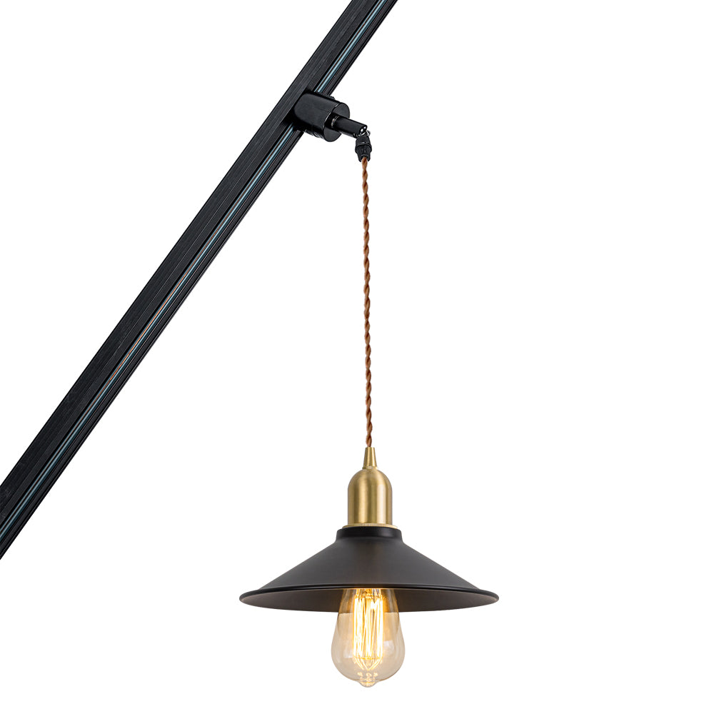 Track Mount Lighting Black Metal Shade Brass Base Pendant Kitchen Island Light Retro Design DZ22x6