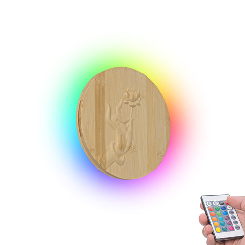 Lotus Pattern Hand-carved Wooden Light Home Decor Convenient Hook Rounded Wall Sconce Battery Remote Background Dimmable Light