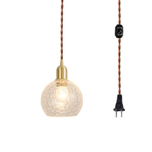 Load image into Gallery viewer, Hanging Light Plug In Corded Cracked Glass Shade Brass Base Living Lamp Modern Design