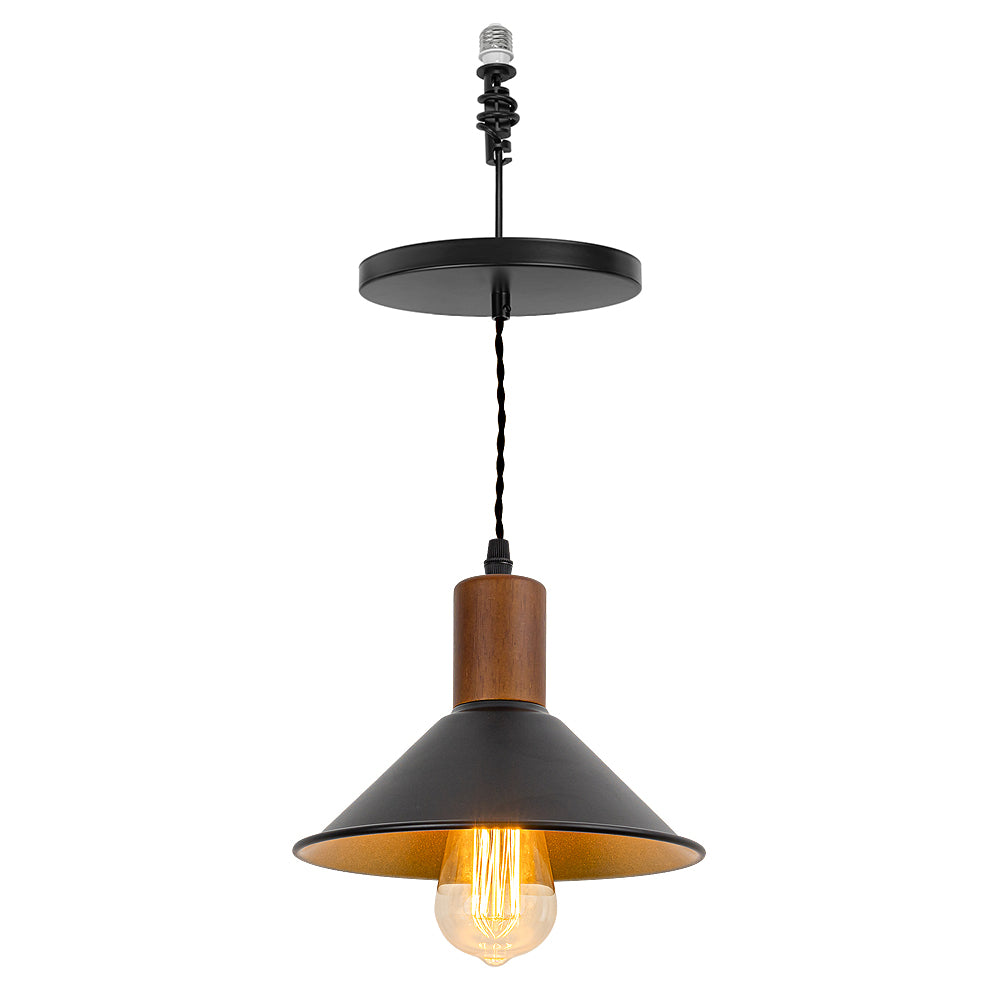 Ceiling Spotlight Remodel E26 Walnut Base Black Outer Gold Inner Shade Retro Hanging Light