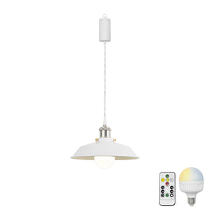 Rechargeable Battery Adjustable Cord Pendant Light Matt Nickel Base With Metal Shade Smart LED Bulbs with Remote Retro Design