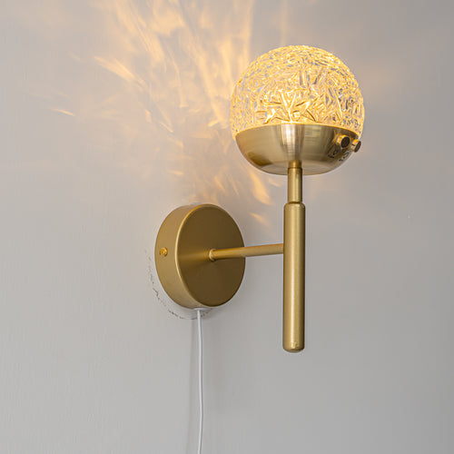 Yequandec USB Cable Touch Switch Wall Sconce Flow Rotating Light Modern Design Brass Crystal Lampshade