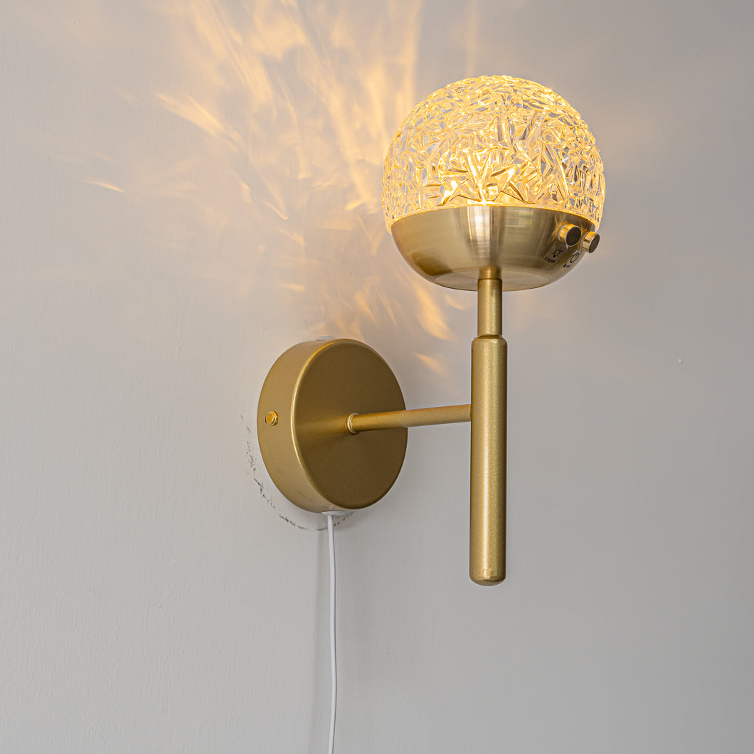 Yequandec USB Cable Touch Switch Wall Sconce Flow Rotating Light Modern Design Brass Crystal Lampshade