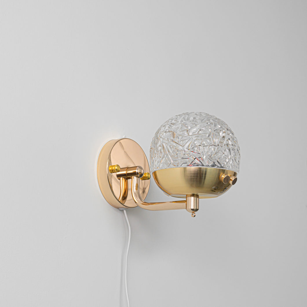 Yequandec 5W Touch Switch Hook Type Wall Sconce Flow Rotating Light Modern Design Brass Crystal Lampshade