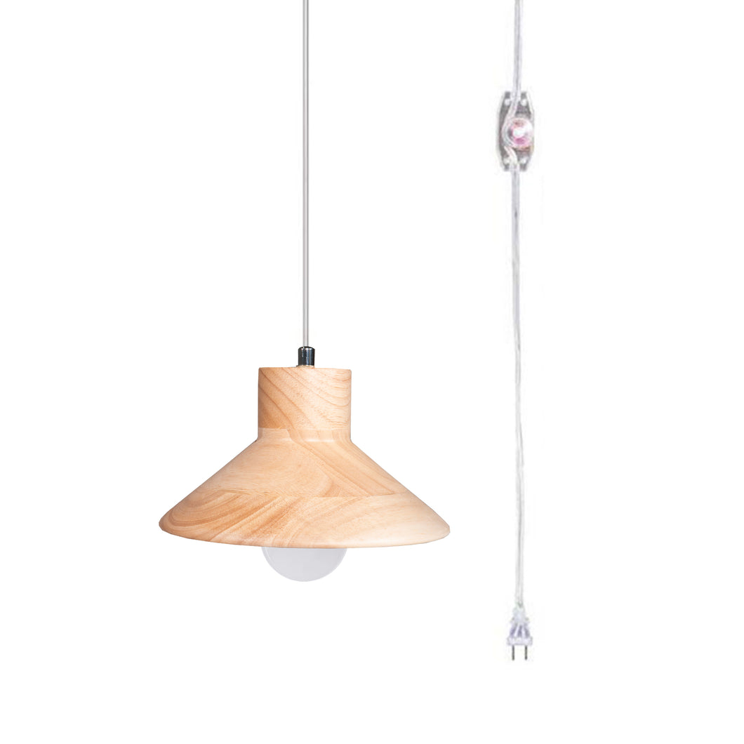 Plug In Outlet Corded Wooden Hanging Light Retro Pendant Lamp