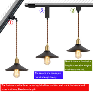 Track Mount Lighting Black Metal Shade Brass Base Pendant Kitchen Island Light Retro Design DZ22x6