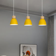 Load image into Gallery viewer, Customized Adjusted Cord Battery Pendant Lamp Macaron Aluminum Shade Wood Base Remote Smart LED Bulb