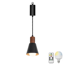 Load image into Gallery viewer, Rechargeable Battery Remote Brightness Adjusted LED Retro Pendant Light Walnut Base Black/White Shade
