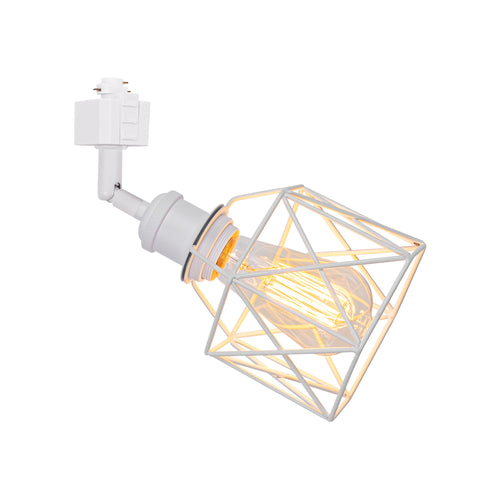 White Hollow Cage Metal Shade Track Light Rotated Tilt Adjustable Accent Lighting Vintage Design