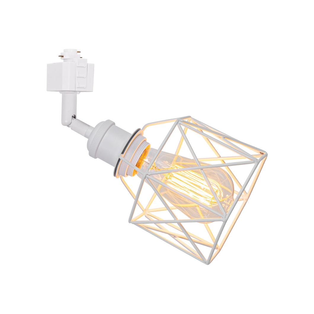White Hollow Cage Metal Shade Track Light Rotated Tilt Adjustable Accent Lighting Vintage Design