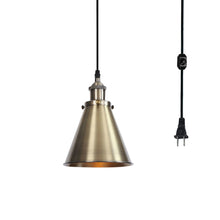 Load image into Gallery viewer, Plug in Hanging Light 7.4 Inch Retro Color Cone Lampshade E26 Base Vintage Pendant Light