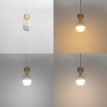 Load image into Gallery viewer, Brightness Adjusted Rechargeable Battery Remote LED Pendant Light Wood Base Glass Shade Modern Design