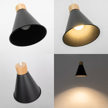 Load image into Gallery viewer, E26 Wood Base Black Metal Cone Shade Retro Track Light 3.2 Ft Adjusted Height Freely