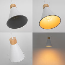 Load image into Gallery viewer, E26 Wood Base White Metal Cone Shade Retro Track Light 3.2 Ft Adjusted Height Freely