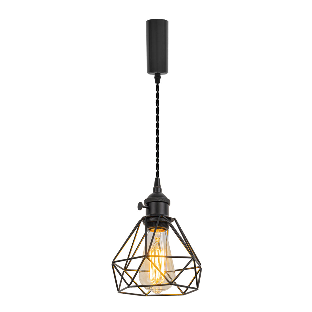 Black Switch Base with Metal Diamond Shape Hollow Shade Adjusted Cord Vintage Track Pendant Light