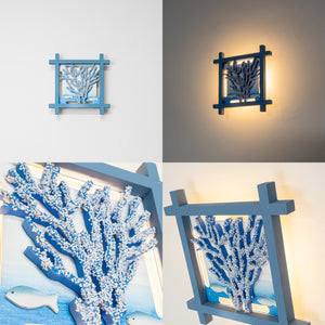 Blue Wall Ambient Lighting Coral 3D Pattern Remote Battery Marine Style For TV Background Bedroom Store Hook Type