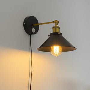 Motion Sensor Light Adjustable Angle Corded Vintage Design Wall Light for Entrance Bedsides