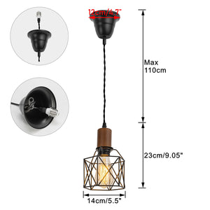 Ceiling Spotlight Remodel E26 Walnut Base Black Metal Hollow Shade Hanging Light Conversion Kit