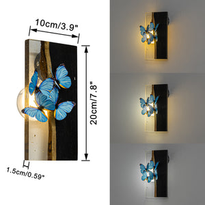 Resin Wood With Cute Blue Butterfly Battery Run Remote Night Light For Bedsides Home Office