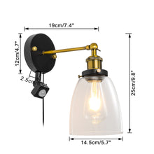 Load image into Gallery viewer, Motion Sensor Light 5.9 Feet Outlet Type Cord Clear Glass Cone Shade Vintage Wall Sconce Hallway