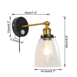 Motion Sensor Light Adjustable Angle Corded Retro Design Glass Metal Entrance Bedsides Wall Light