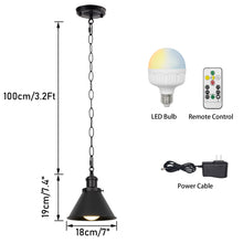 Load image into Gallery viewer, Rechargeable Battery Smart LED Bulb Remote Control Pendant Light Iron Chain Black Metal Light