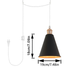 Load image into Gallery viewer, French Gold Base Black Cone Metal Shade Swag Plug-in Dimmable Pendant Light