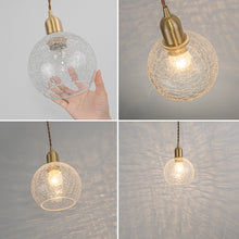 Load image into Gallery viewer, Hanging Light Plug In Corded Cracked Glass Shade Brass Base Living Lamp Modern Design