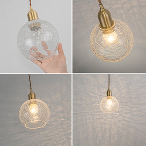 Hanging Light Plug In Corded Cracked Glass Shade Brass Base Living Lamp Modern Design