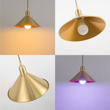 Load image into Gallery viewer, RGB LED Bulb With Remote Corded Dimmable Adjust Height Track Pendant Light Brass Cone Shade
