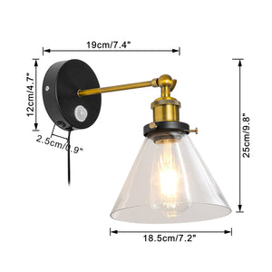 Motion Sensor Light Adjustable Angle Corded Retro Design Glass Metal Bedsides Entrance Wall Light