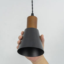 Load image into Gallery viewer, Rechargeable Battery Remote Brightness Adjusted LED Retro Pendant Light Walnut Base Black/White Shade