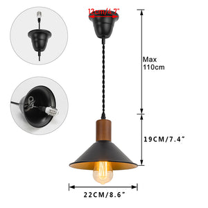 Ceiling Spotlight Remodel E26 Walnut Base Black Outer Gold Inner Shade Retro Hanging Light