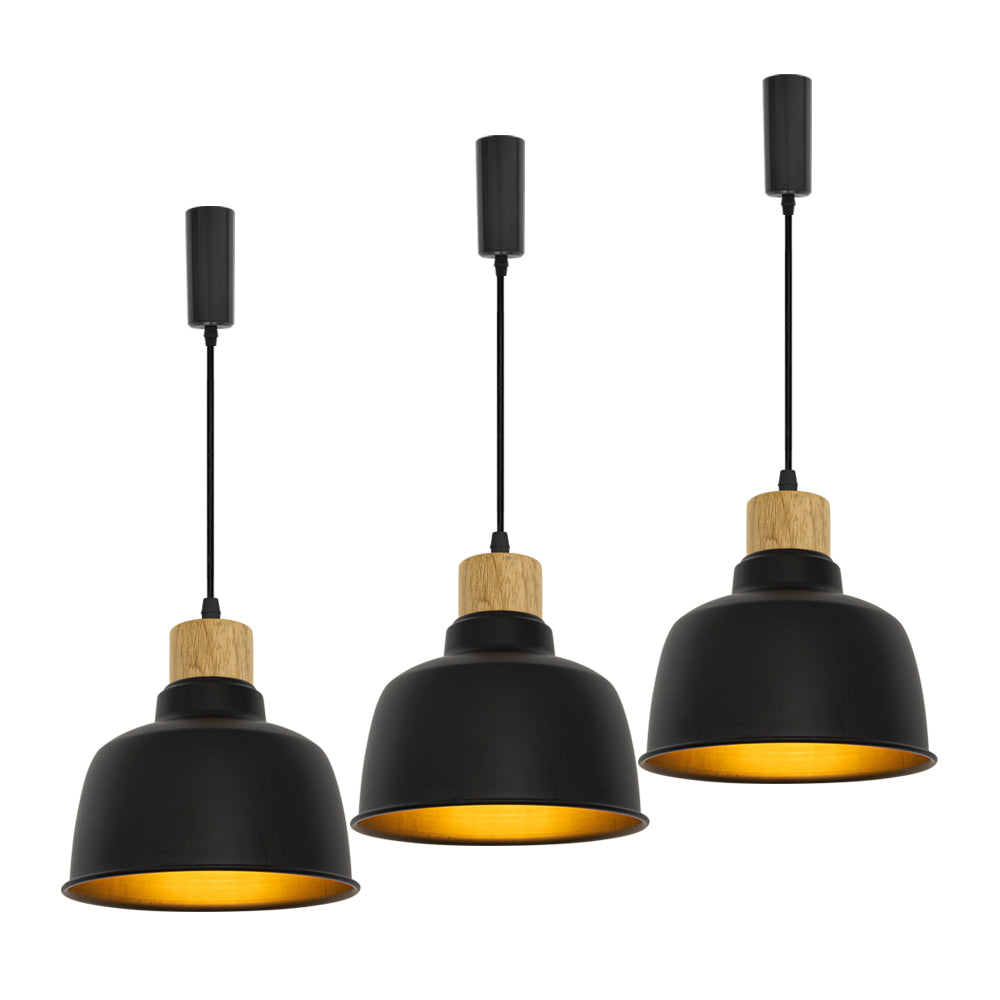 E26 Wood Base Black Metal Lampshade Retro Track Light 3.2 Ft Adjusted ...